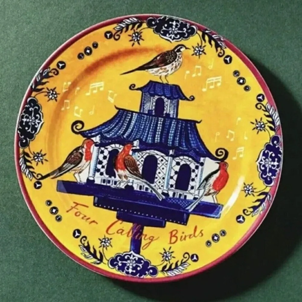 Anthropologie Emily Maude Twelve 12 Days Christmas Plate 4 Calling Birds